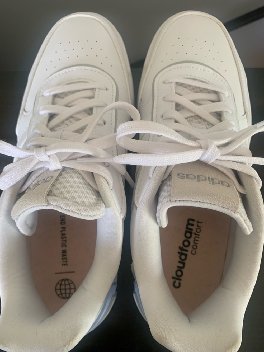 adidas Women's Postmove SE White Sneakers with blue and Iridescent Heel Accents - Picture 8 of 14